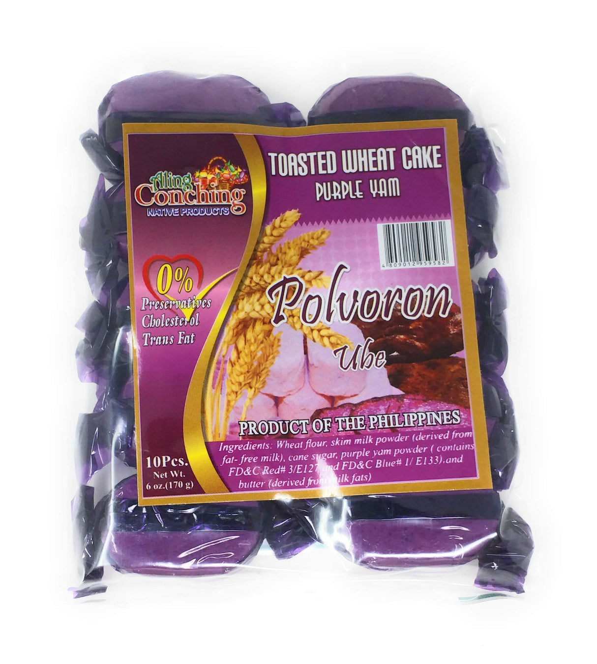 Aling Conching Native Products - Toasted Wheat Cake, Purple Yam Flacor (Polvoron Ube), 10pcs, 6oz (170g) (2) - Mighty Depot