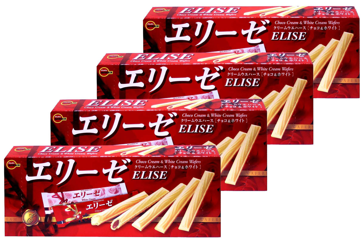 Bourbon Elise Choco Cream & White Cream Wafers 3.87 oz (pack of 4) - Mighty Depot