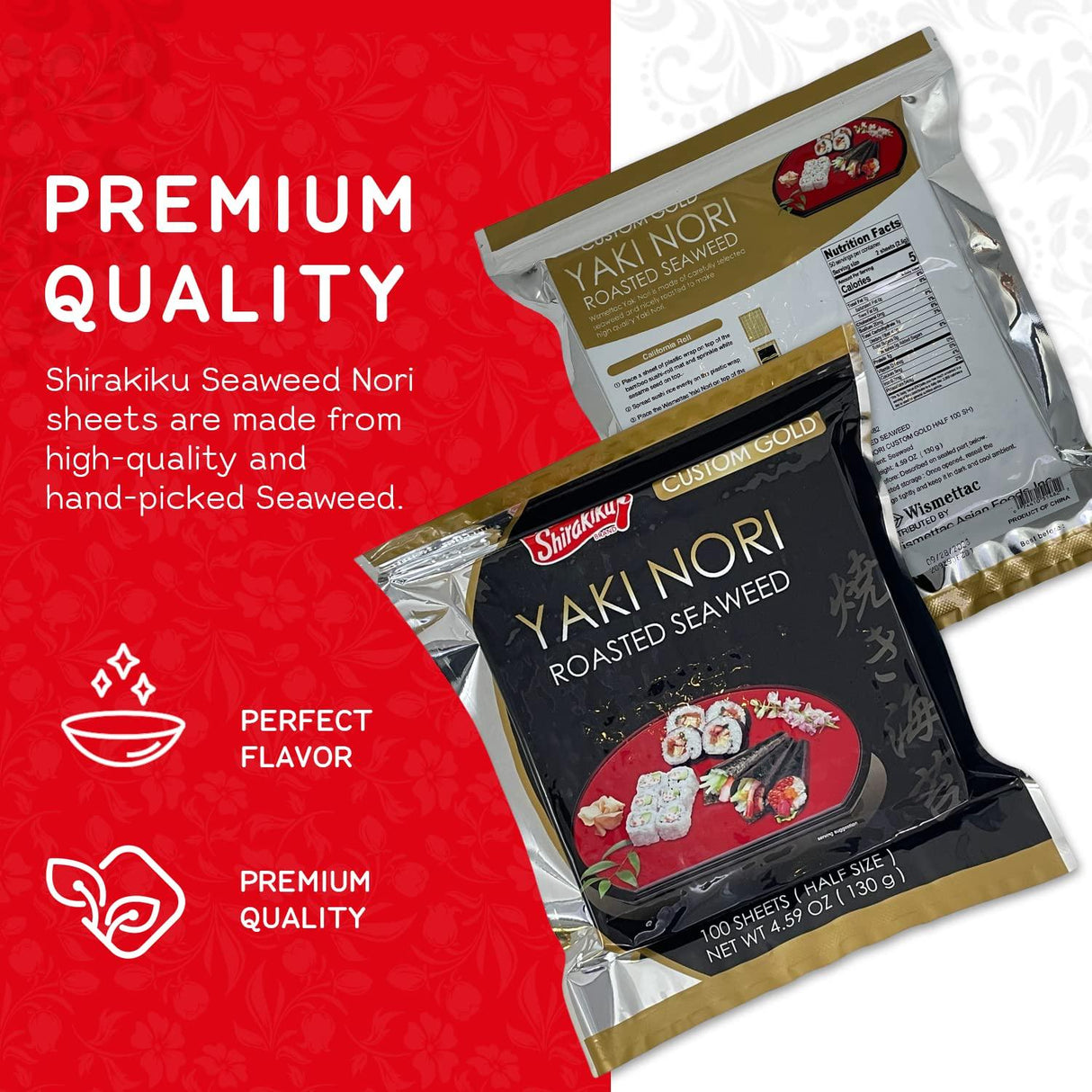 Shirakiku Roasted Yaki Nori - Japanese Seaweed sheets for Sushi Rolls - 4.59 OZ - Mighty Depot