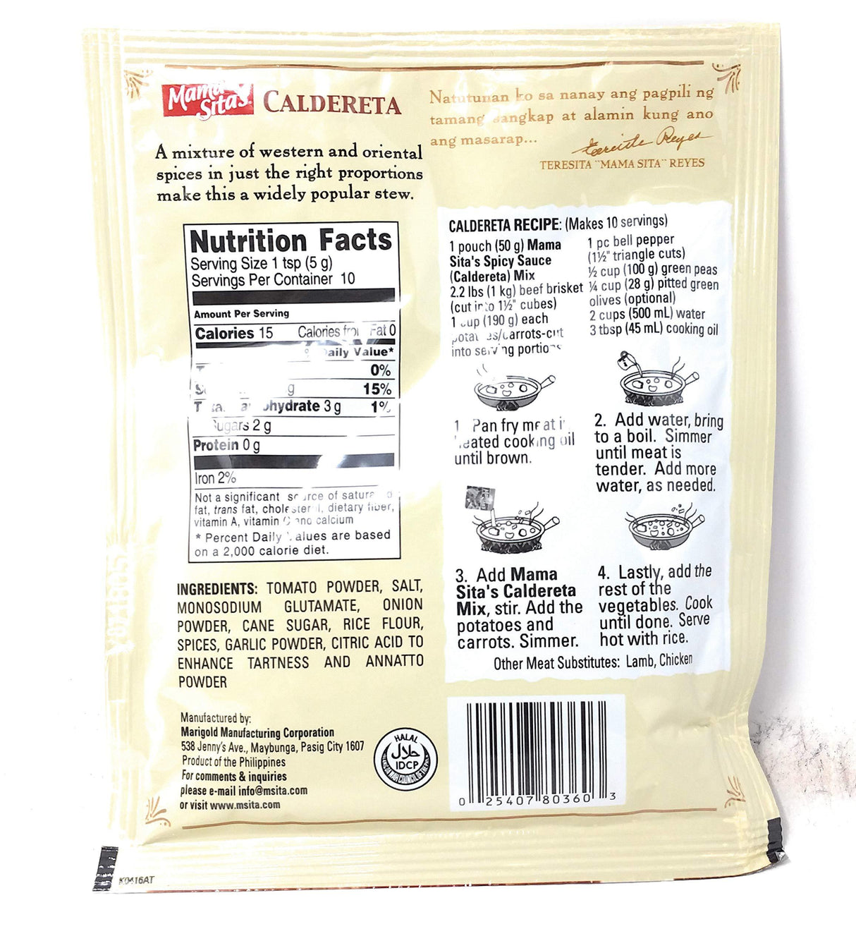 Mama Sita's Caldereta Spicy Sauce Mix 1.76oz (50g) 5 pack - Mighty Depot