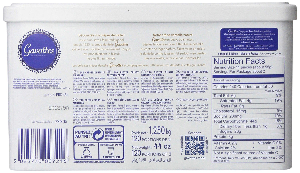 Gavottes - Crispy Lace Crepes from France, 240ct, 44oz - Mighty Depot