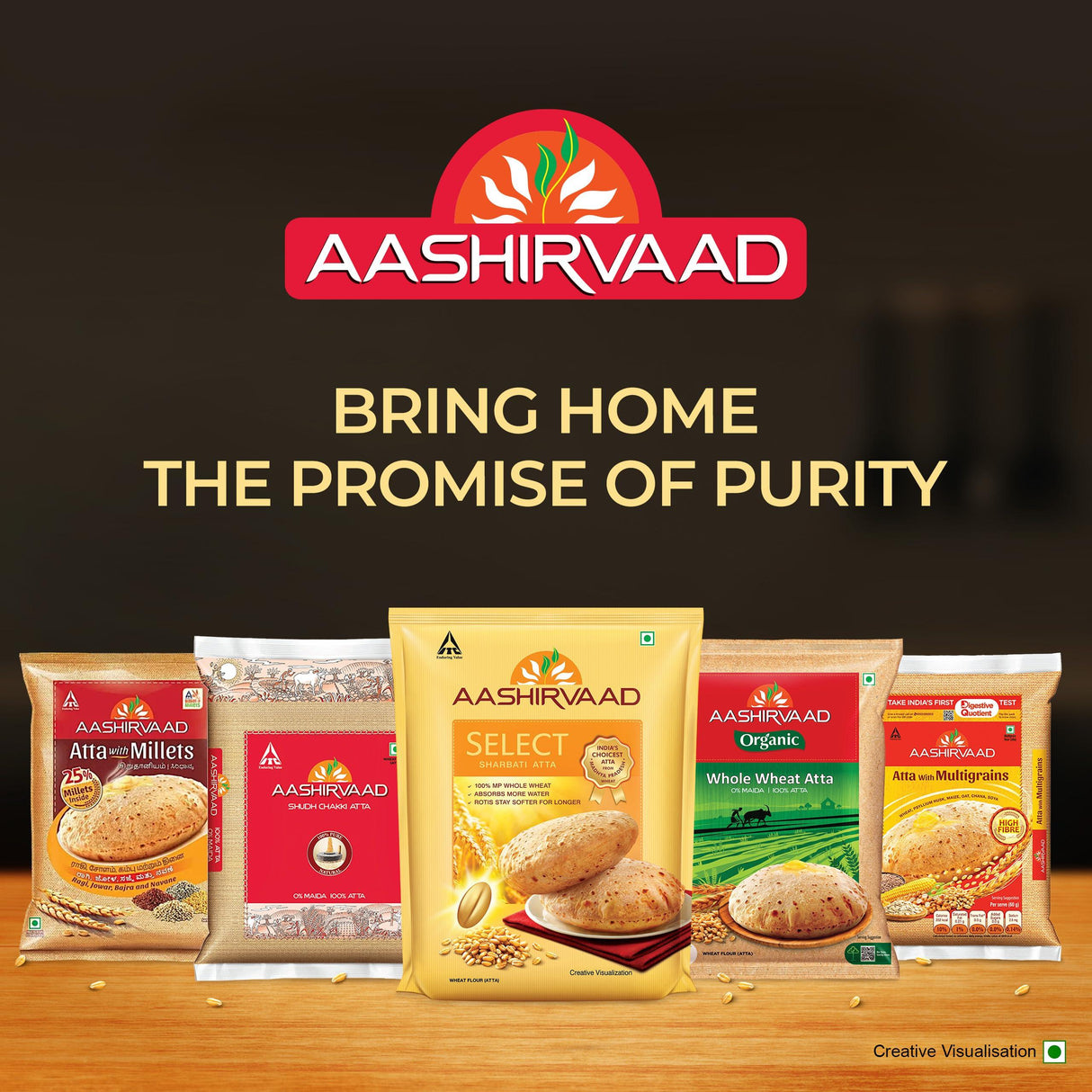 Aashirvaad Select Whole Wheat Sharbati Atta 11 Pound (5 KG) - Mighty Depot