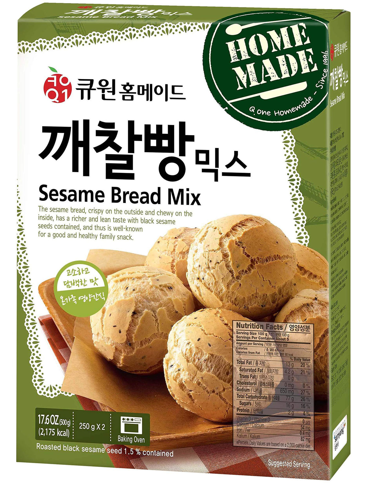 Q.one Sesame Bread Mix 2 Pack, 큐원 홈메이드 깨찰빵 믹스 호떡 믹스 - Mighty Depot