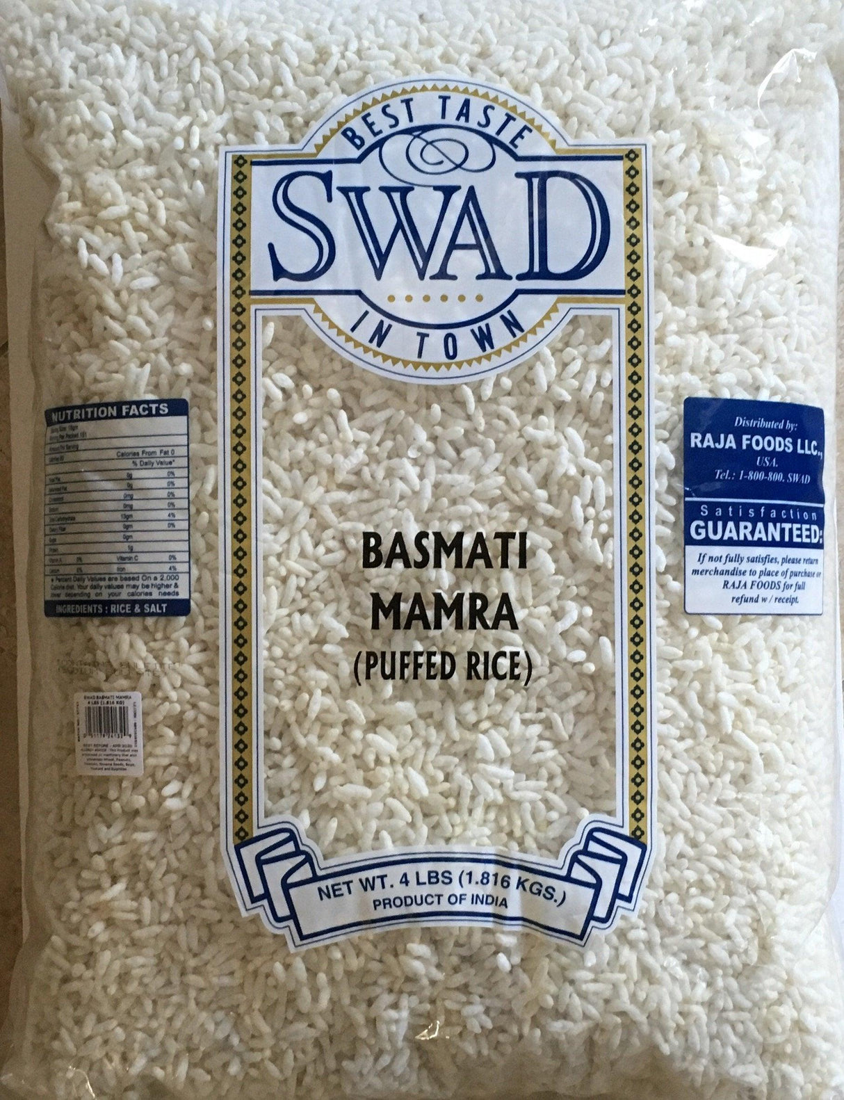 Swad Basmati Mamra (Puffed Rice) - 4 Lbs, 1.816kg, VALUE PACK, Indian Groceries - Mighty Depot