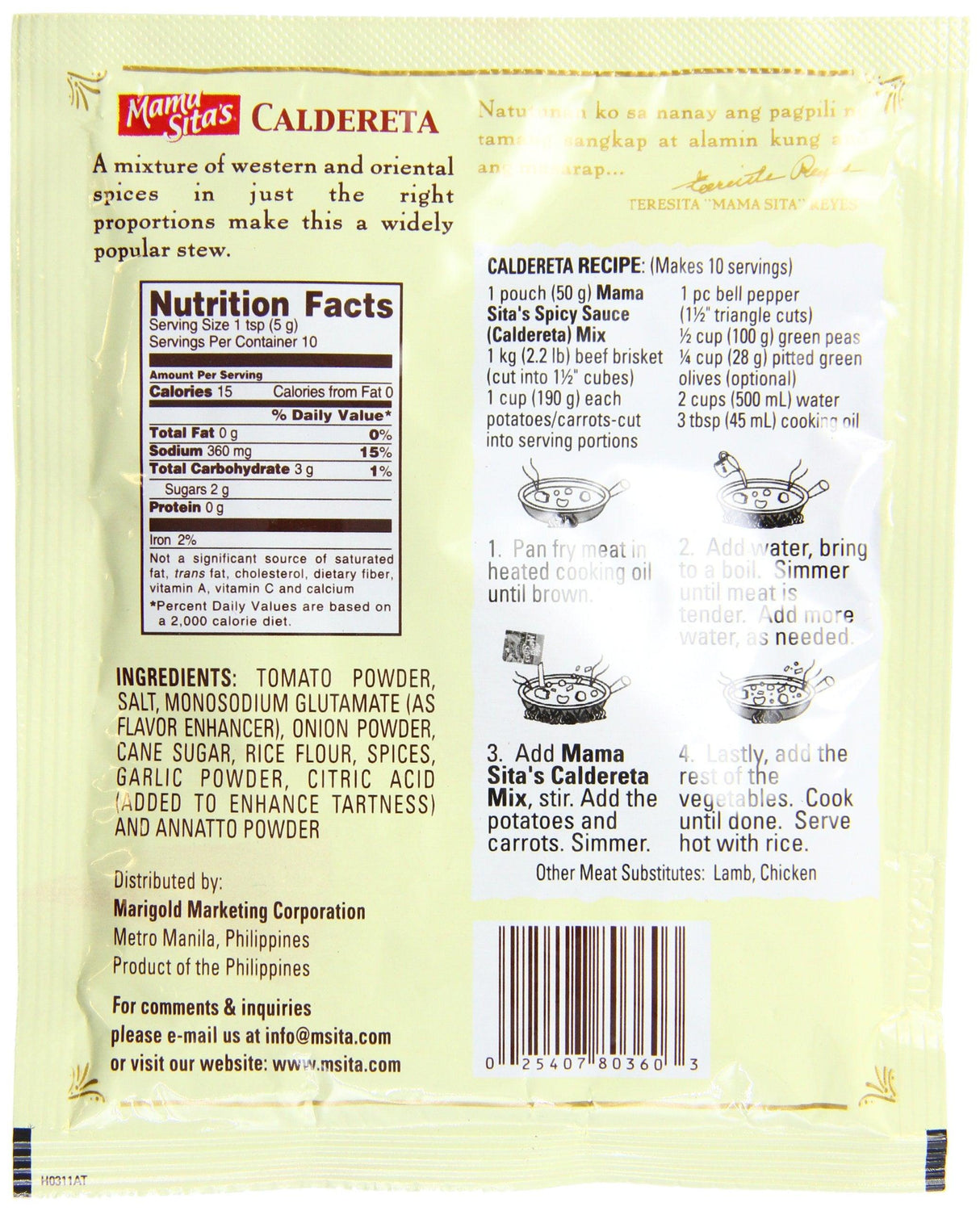 Mama Sita's Caldereta Spicy Sauce Mix, 1.76 Ounce (Pack of 72) - Mighty Depot