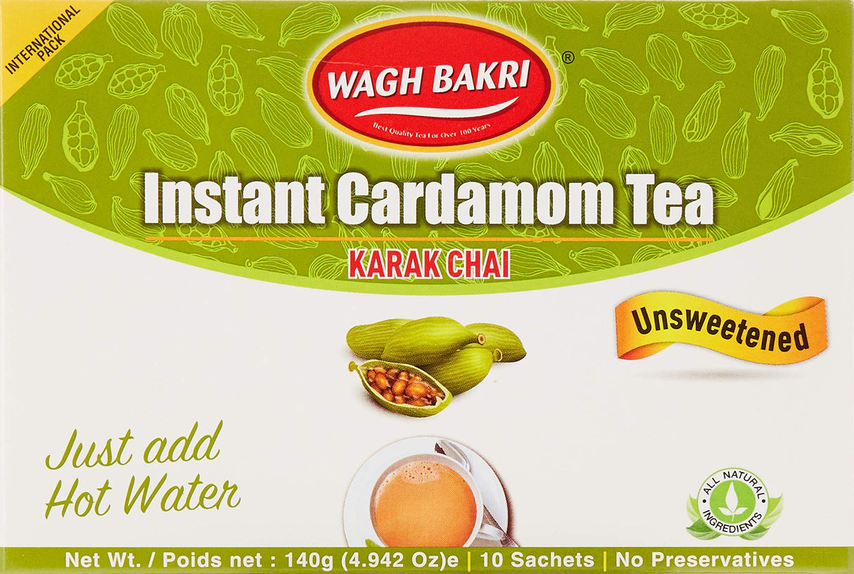 Wagh Bakri | Instant Masala Tea | Unsweetened No Added Sugar | 140g 10 Sachets x14g (4.93 Oz) - Mighty Depot