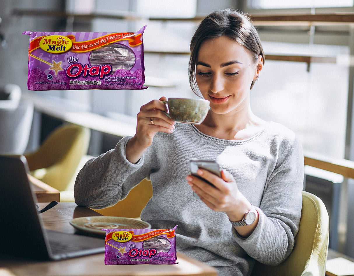 MAGIC MELT Puff Cookie Special Ube OTAP - Best from the Philippines – Purple Yam Oval shaped puff pastry, flaky brittle and garnished with sugar - Mighty Depot