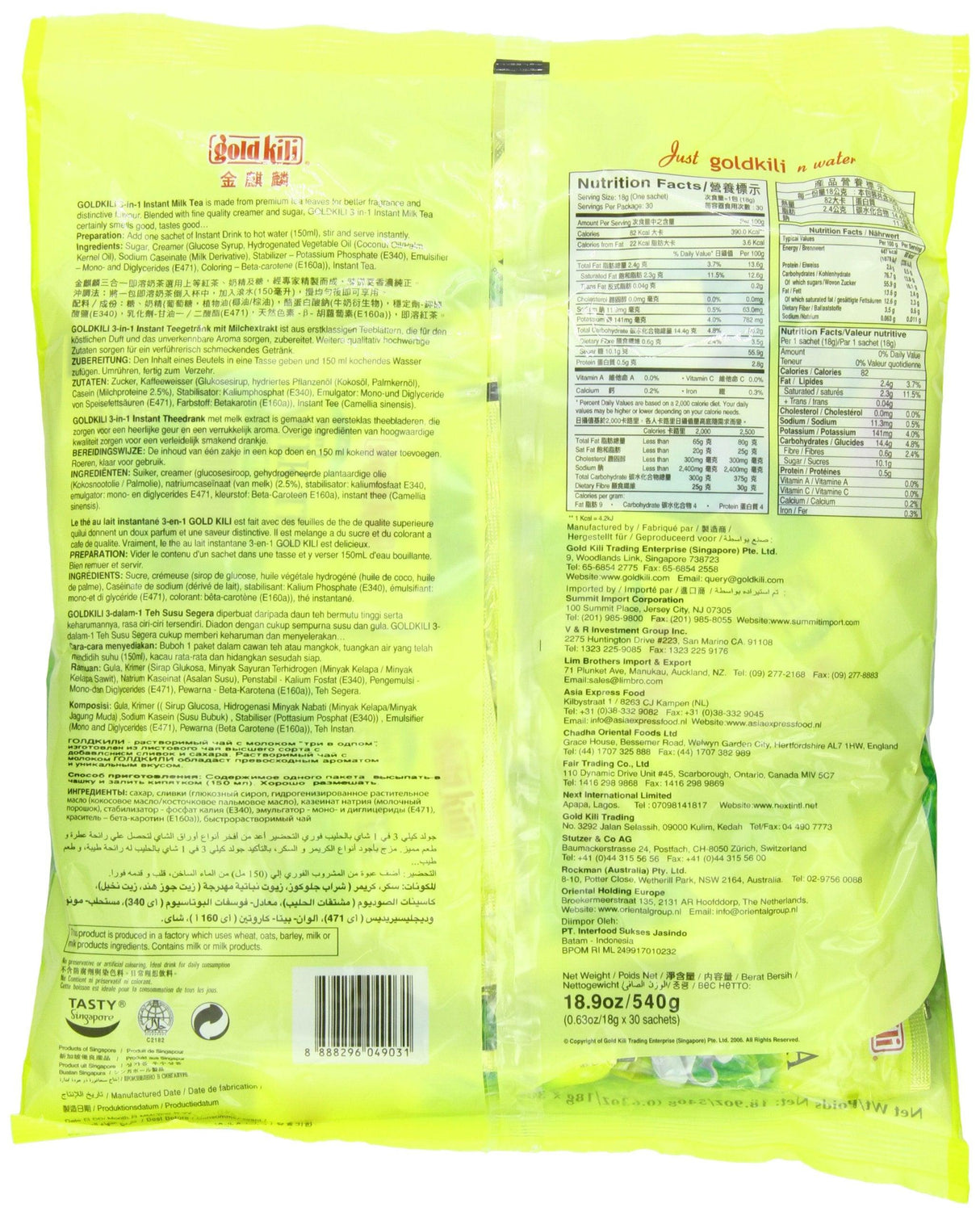 Gold Kili Asian Milk Tea 3 in 1, 30 -Count - Mighty Depot