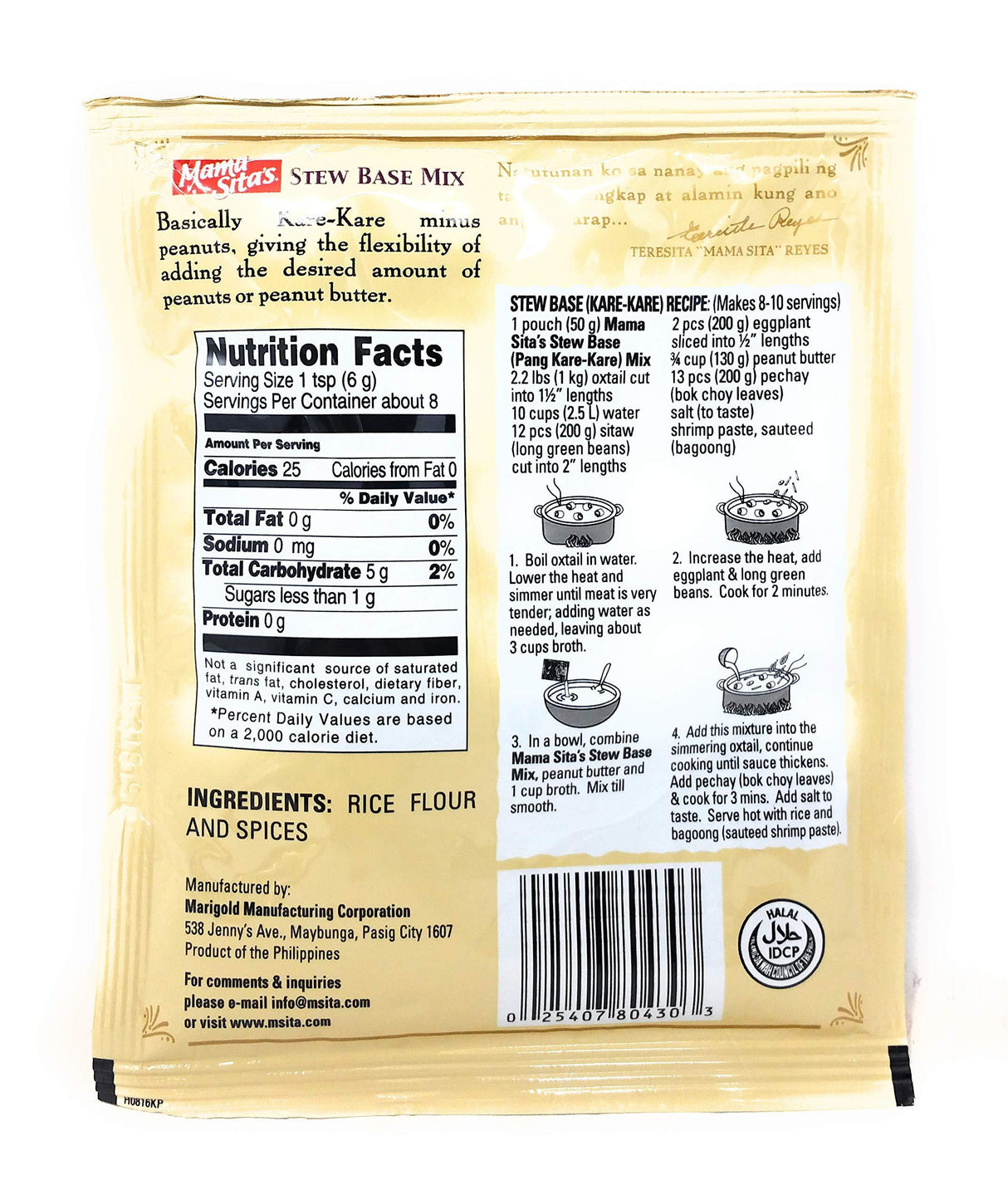 Mama Sita's Stew Base Mix Pang Kare-Kare 1.76oz (50g) 3 Pack - Mighty Depot