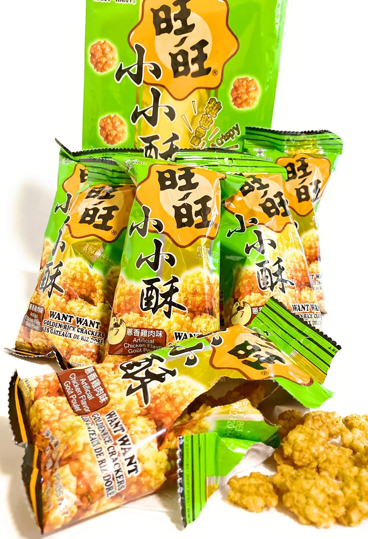 2 Pack Want Want Golden Rice Crackers (Artificial Chicken Flavour)160g Each 旺旺葱香雞肉味小小酥 - Mighty Depot