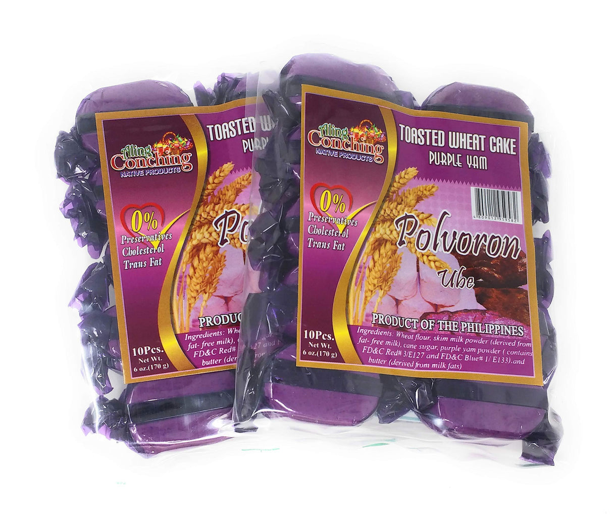 Aling Conching Native Products - Toasted Wheat Cake, Purple Yam Flacor (Polvoron Ube), 10pcs, 6oz (170g) (2) - Mighty Depot