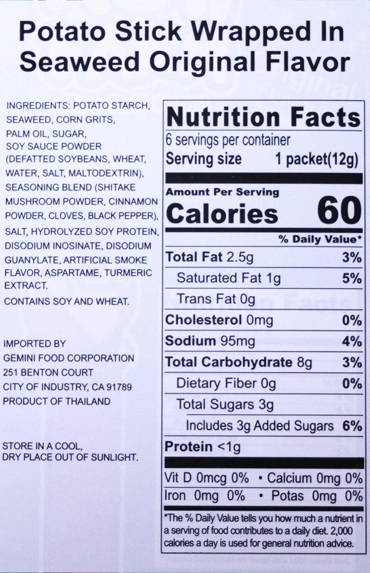 Taokenoi Z Roll Farm Potato Stick Wrapped in Seaweed (6 packets) 2.54 oz x 12 boxes - Mighty Depot