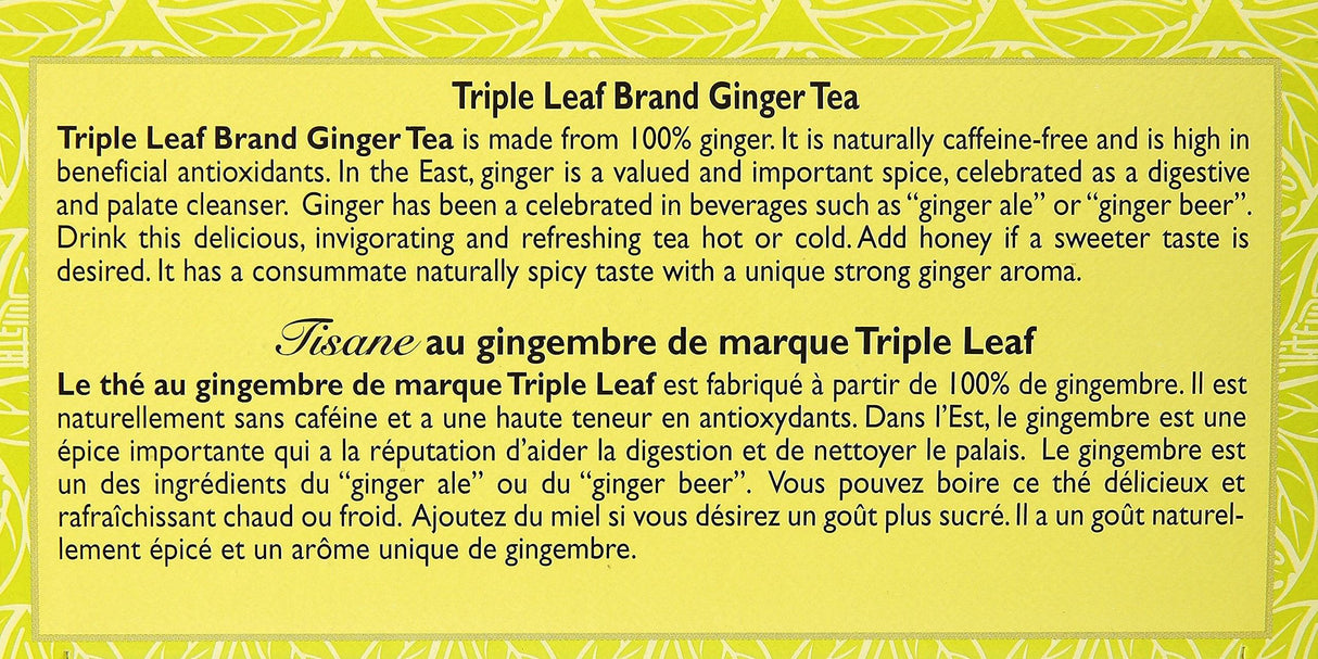 Triple Leaf Brand Herbal Tea, Ginger, 20-Count - Mighty Depot