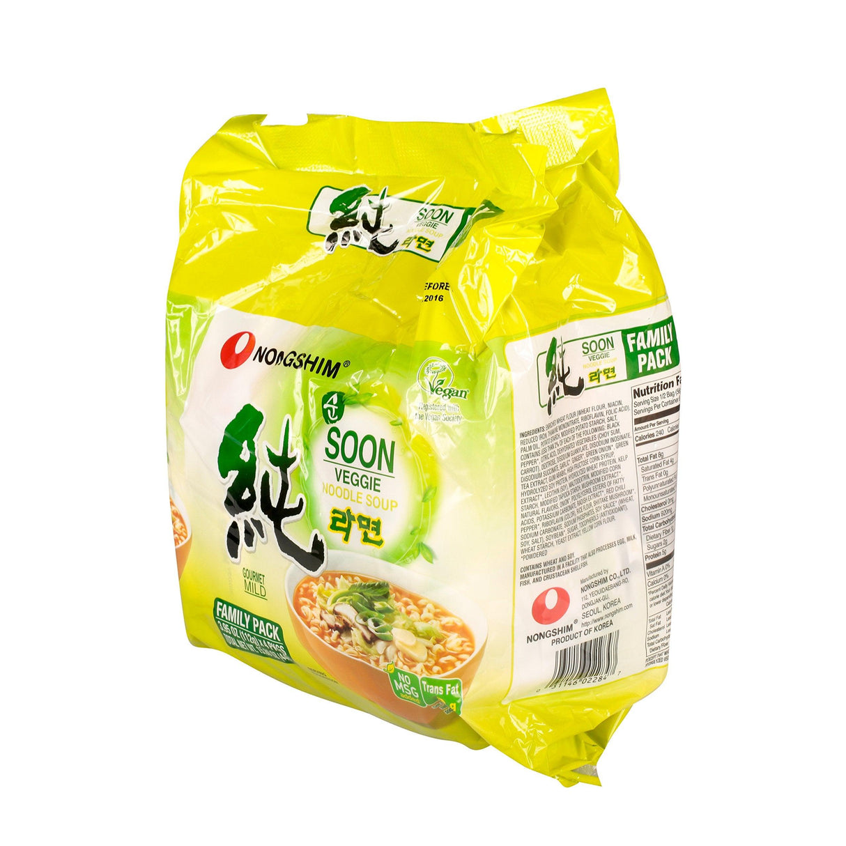 Nongshim, Soon Veggie Noodle Soup (4 count, 3.95 oz each), 15.8 oz - Mighty Depot