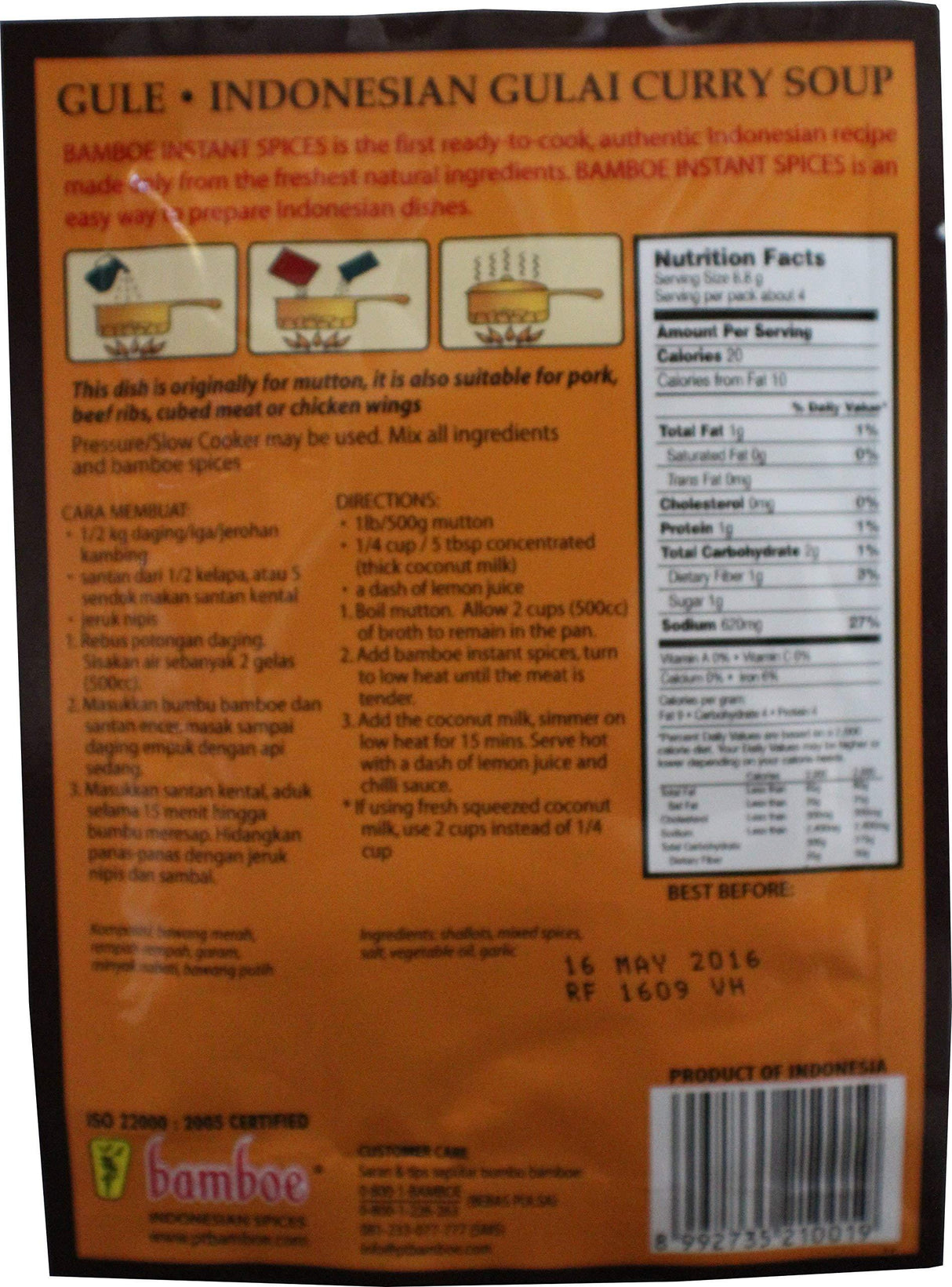 Bamboe Bumbu Instant Gule - Indonesian Gulai Curry soup , 35 Gram (Pack of 3) - Mighty Depot