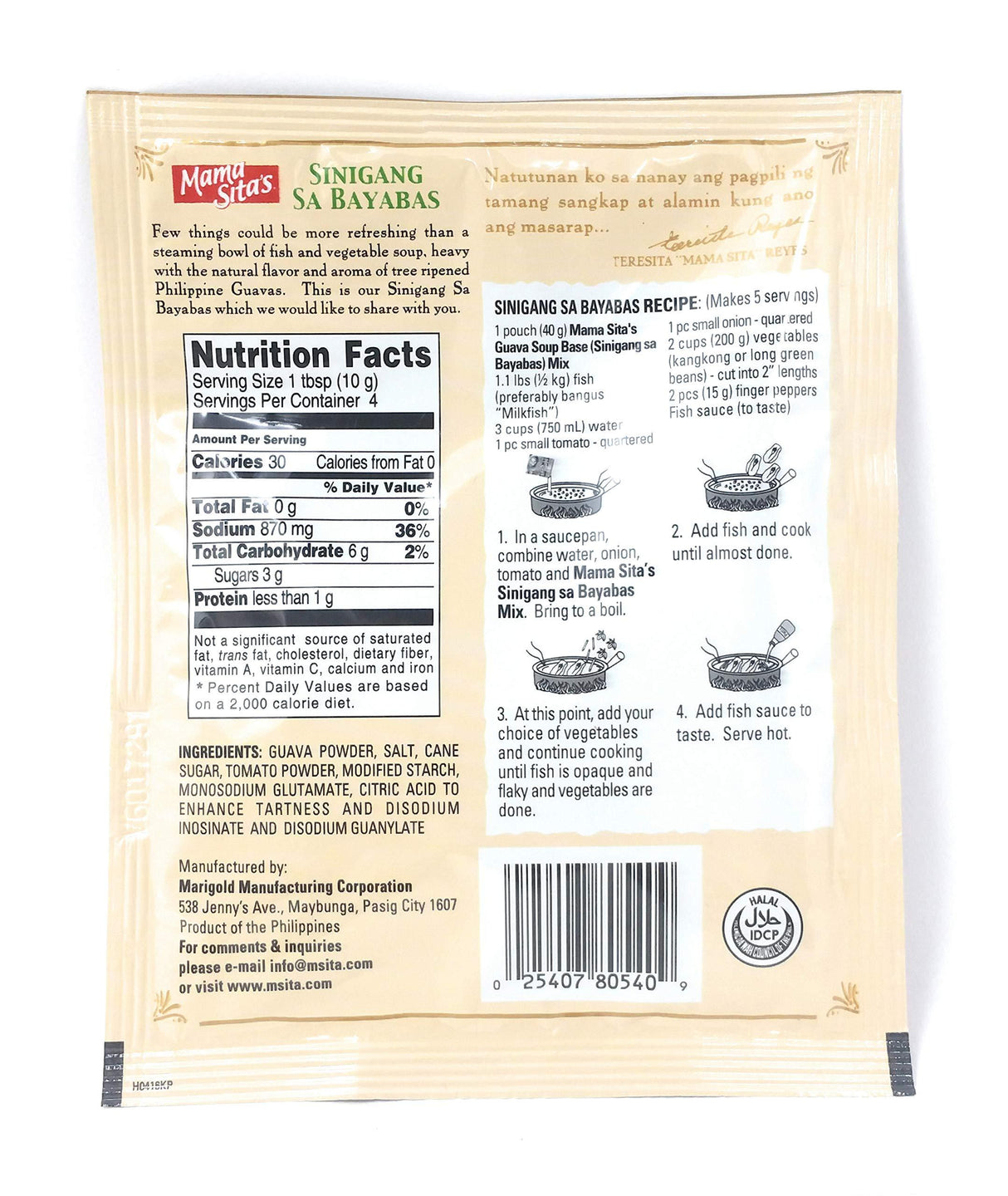 Mama Sita's Sinigang sa Bayabas Guava Soup Base Mix, 1.4oz (40g) 4 Pack - Mighty Depot