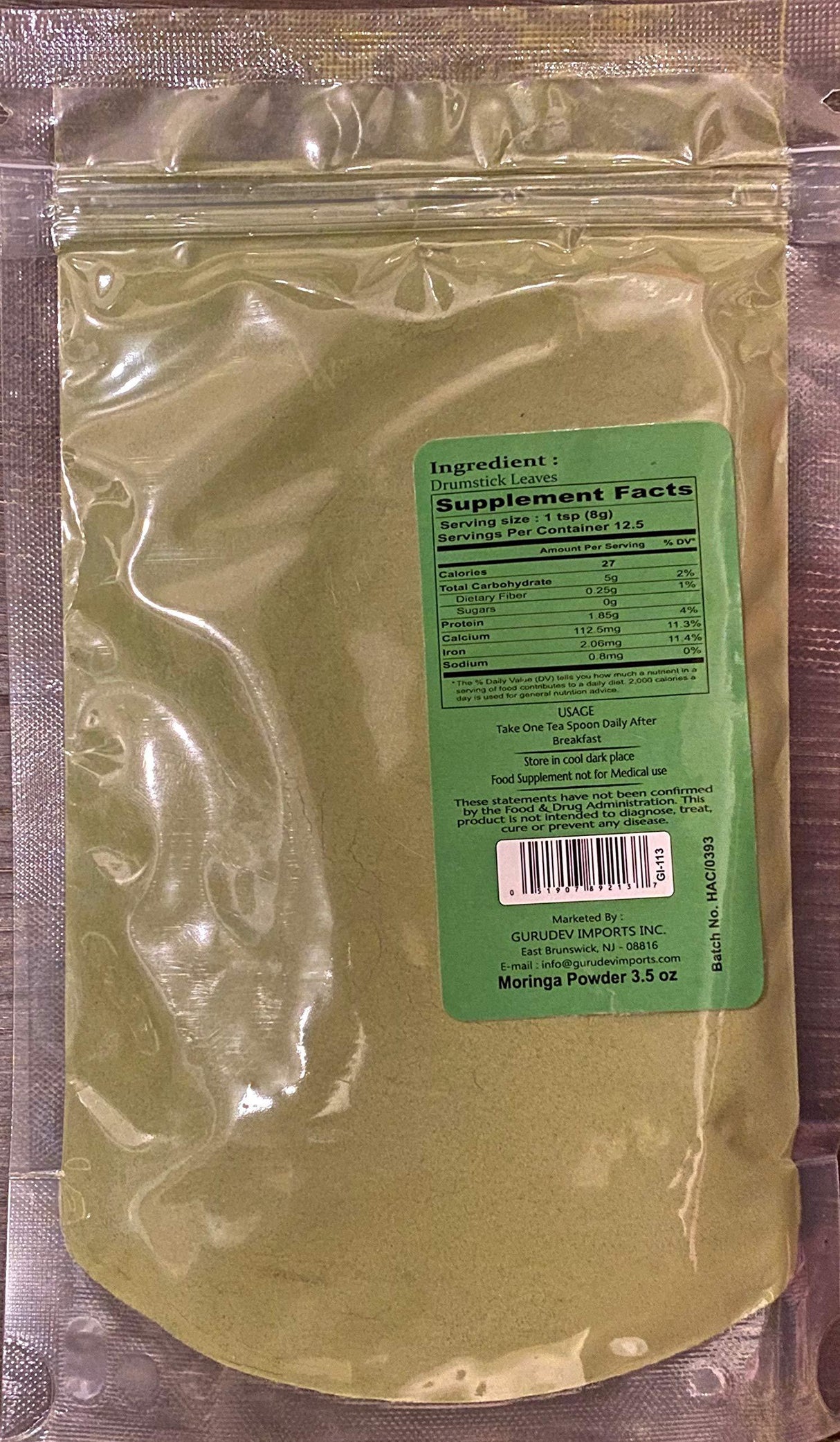 Vedic Secrets Moringa (Drumstick Leaf) Powder - 100 Grams - Mighty Depot