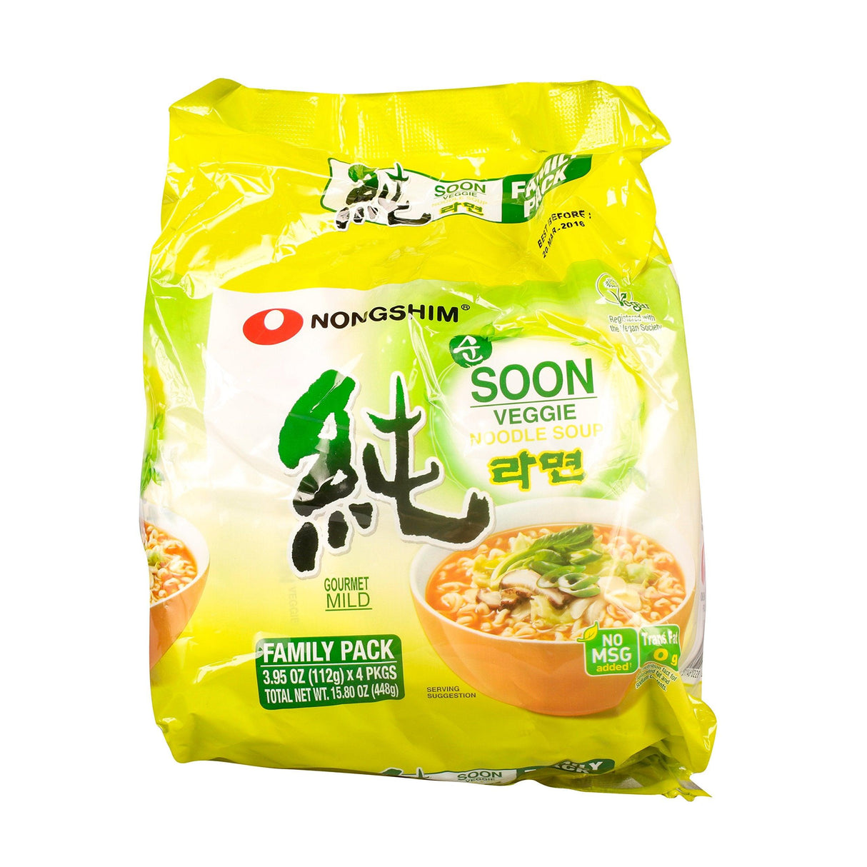Nongshim, Soon Veggie Noodle Soup (4 count, 3.95 oz each), 15.8 oz - Mighty Depot