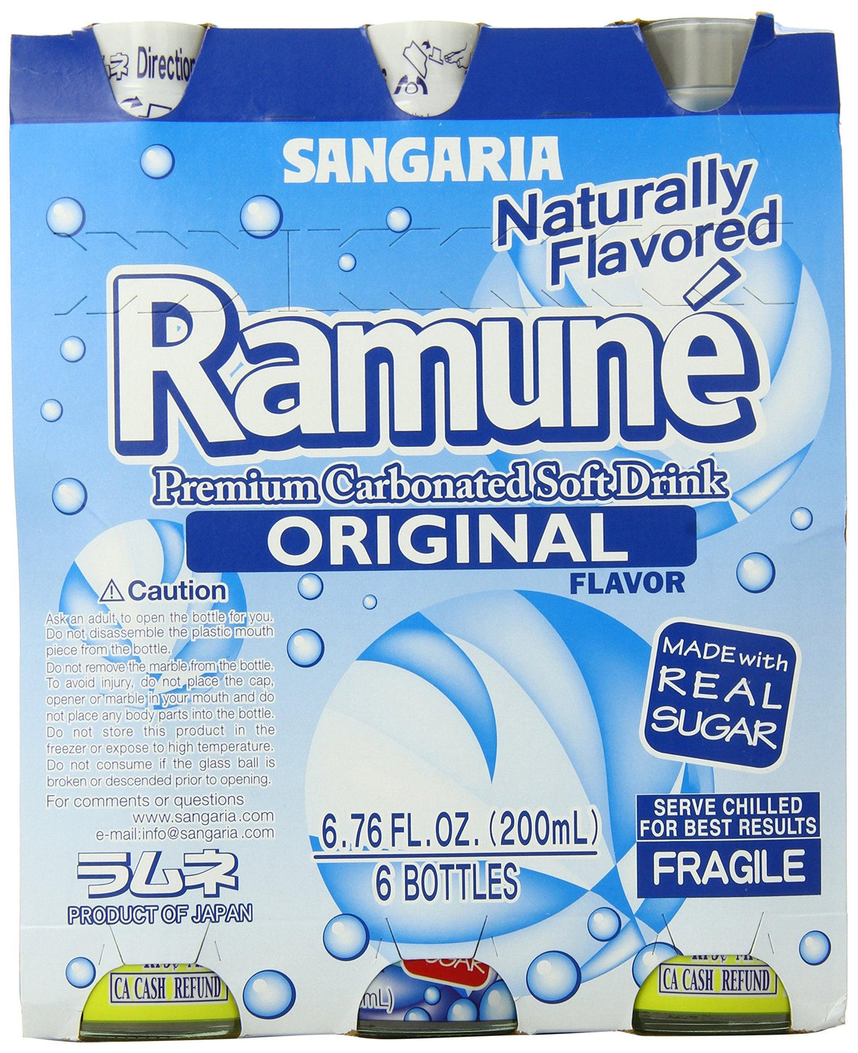 Sangaria Ramune Original, 6.76 Fl Oz (Pack of 6) - Mighty Depot
