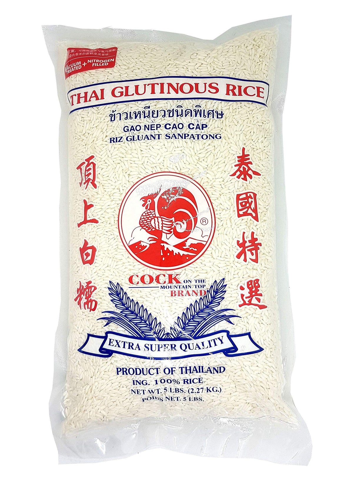 Thai Sanpatong Glutinous Sticky Rice Extra Super Quality Cock Brand 5 lbs. - Mighty Depot