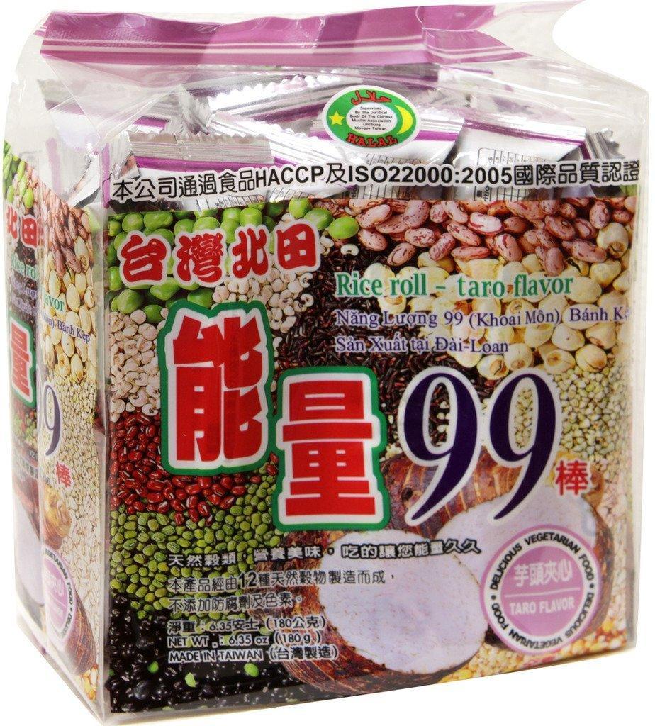 99 All natural Pei Tien Energy 99 rice cake roll 6.35oz 能量 (Taro Flavor, 4 Packs) - Mighty Depot