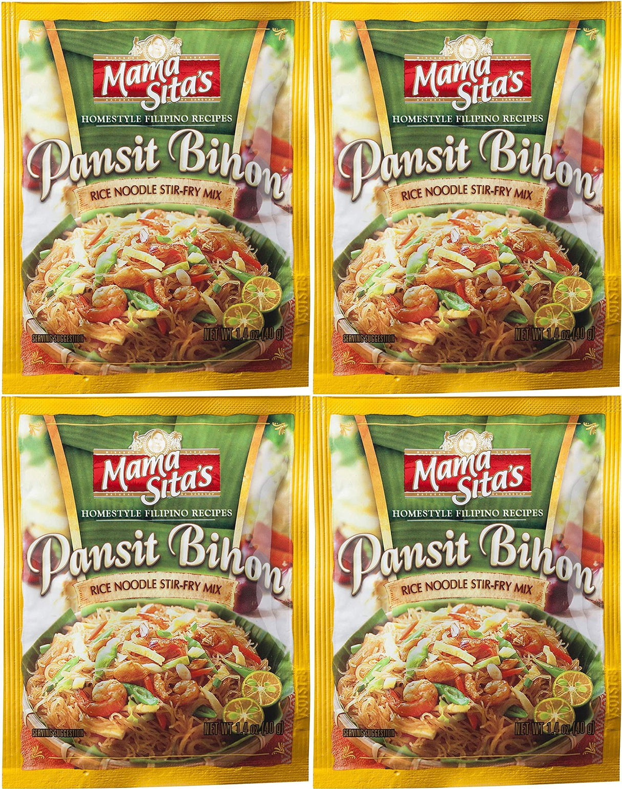 Mama Sita's - Pansit Bihon / Rice Noodle Stir -Fry Mix - Homestyle Filipino REcipe - 1.4 OZ / 40 G - Product of the Philippines Pack of 4 - Mighty Depot