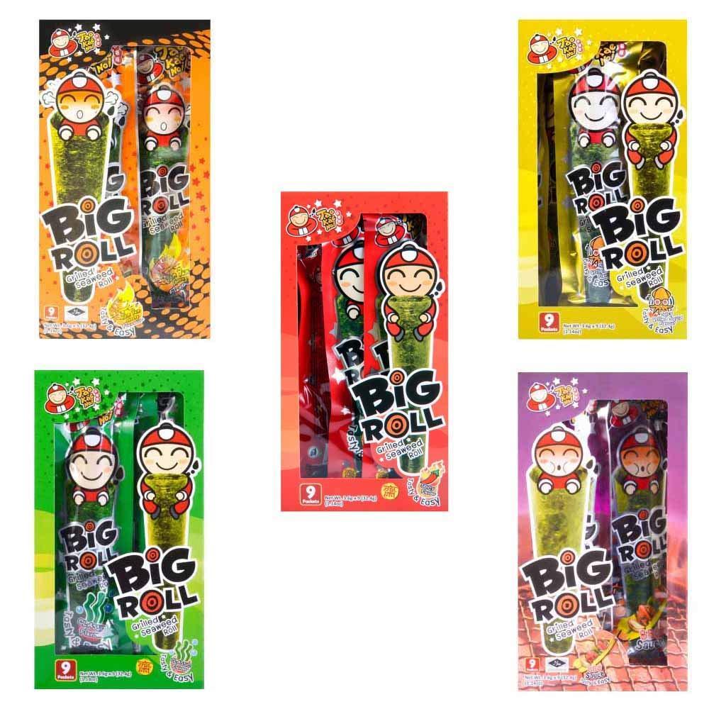 Big Roll Crispy Grilled Seaweed Variety Pack (Spicy, Classic, Tom Yum, BBQ, Squid) - 5 Boxes - Mighty Depot