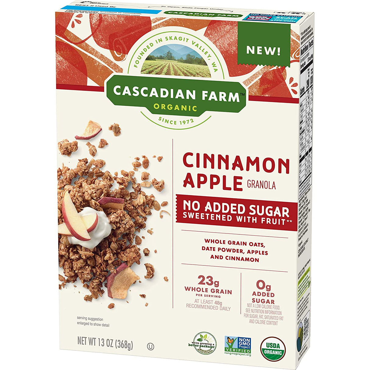 Cascadian Farm Organic No Added Sugar Granola, Cinnamon Apple, 13 oz - Mighty Depot