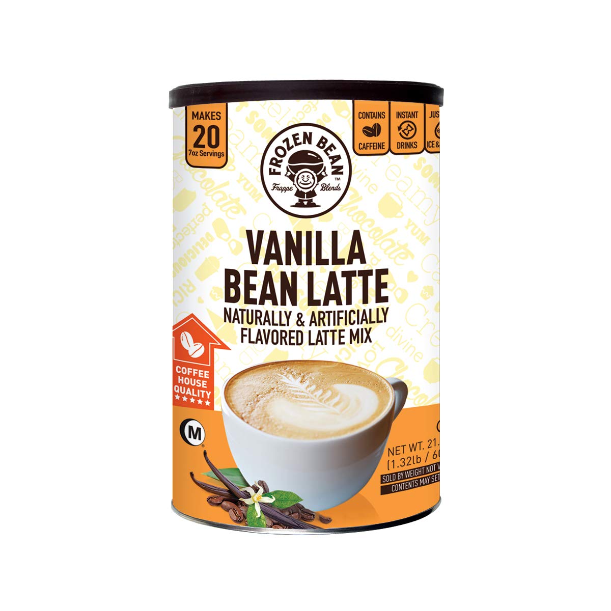 Frozen Bean, Vanilla Bean Latte Deluxe Frappe Coffee MIx, 21 oz - Mighty Depot