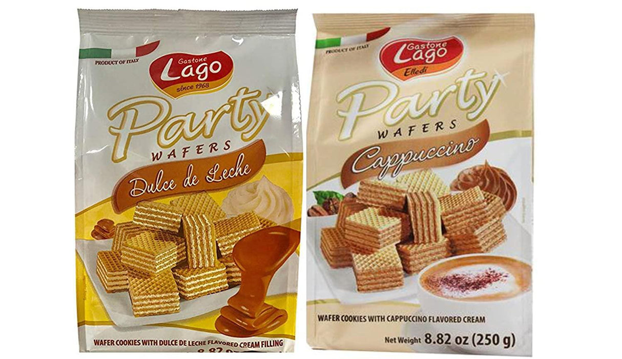 Gastone Lago Party Variety Wafers Cream Filling 8.82 oz, 250g (Pack of 2) (Dulce de Leche/Cappucino, 2-Pack) - Mighty Depot