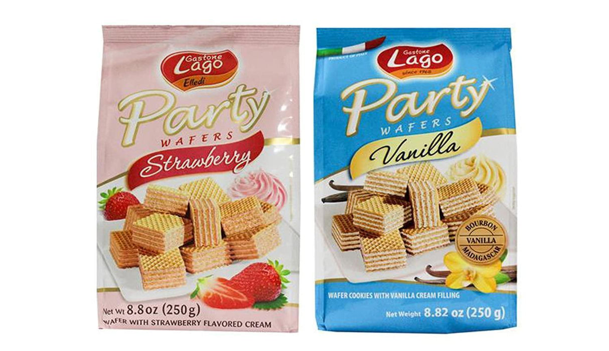Gastone Lago Party Variety Wafers Cream Filling 8.82 oz, 250g (Pack of 2) (Vanilla/Strawberry, 2-Pack) - Mighty Depot