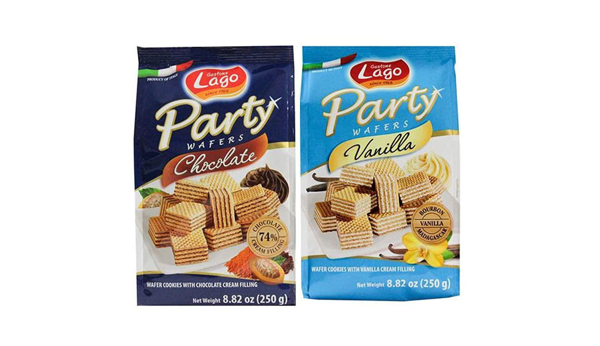 Gastone Lago Party Variety Wafers Cream Filling 8.82 oz, 250g (Pack of 2) (Chocolate/Vanilla, 2-Pack) - Mighty Depot