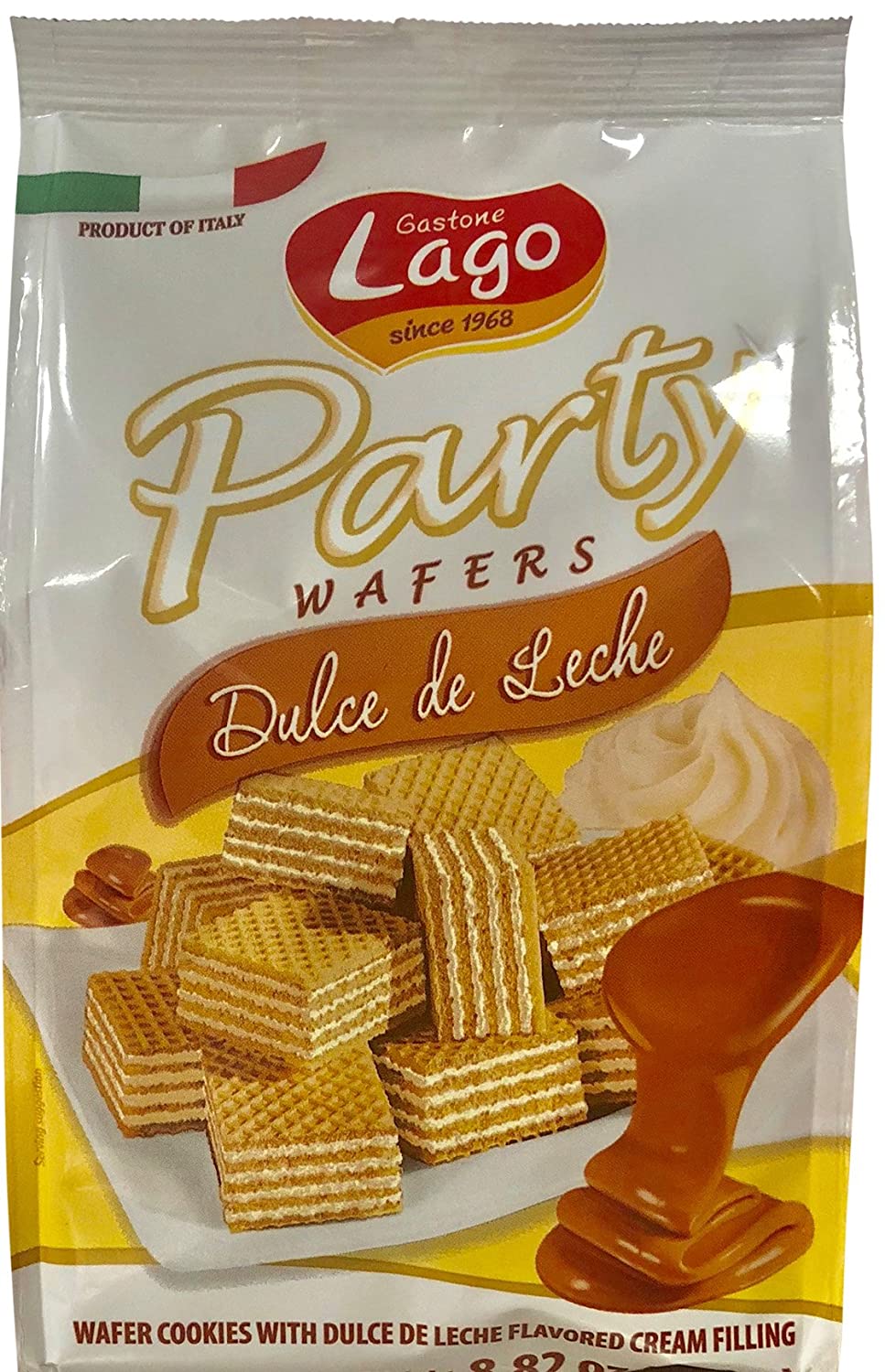 Gastone Lago Party Wafers Cookies Cream Filling 8.82 oz, 250g (Dulce De Leche, 1-Pack) - Mighty Depot