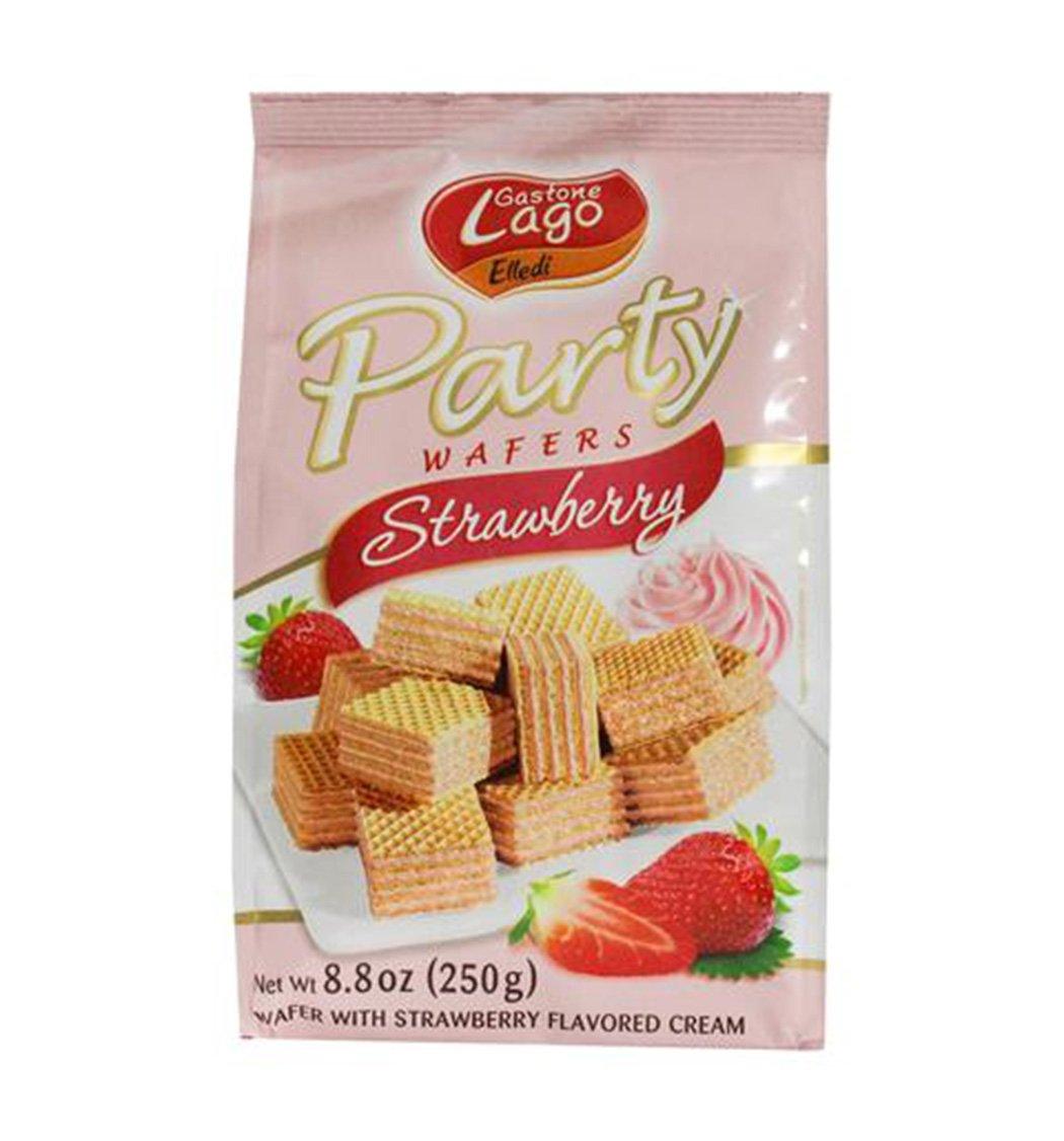 Gastone Lago Party Wafers Cookies With Strawberry Cream Filling 8.82 oz, 250g (Strawberry, 1-Pack) - Mighty Depot