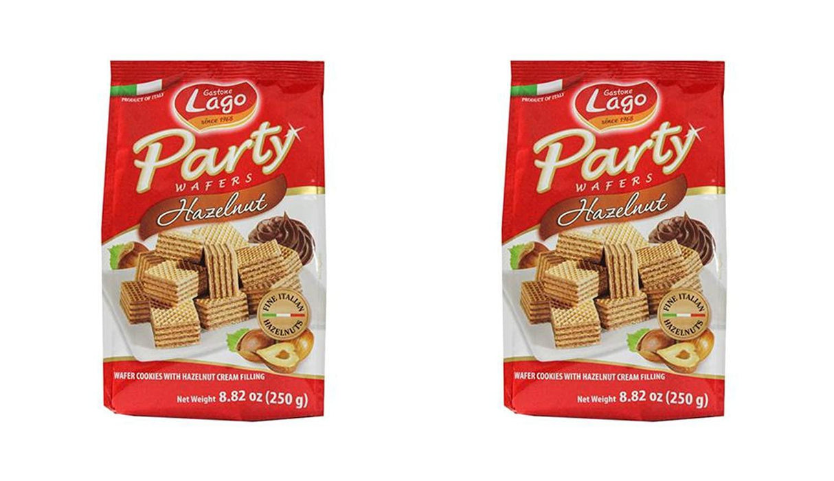 Gastone Lago Party Wafers Hazelnut Cream Filling 8.82 oz, 250g (Pack of 2) (Hazelnut, 2-Pack) - Mighty Depot
