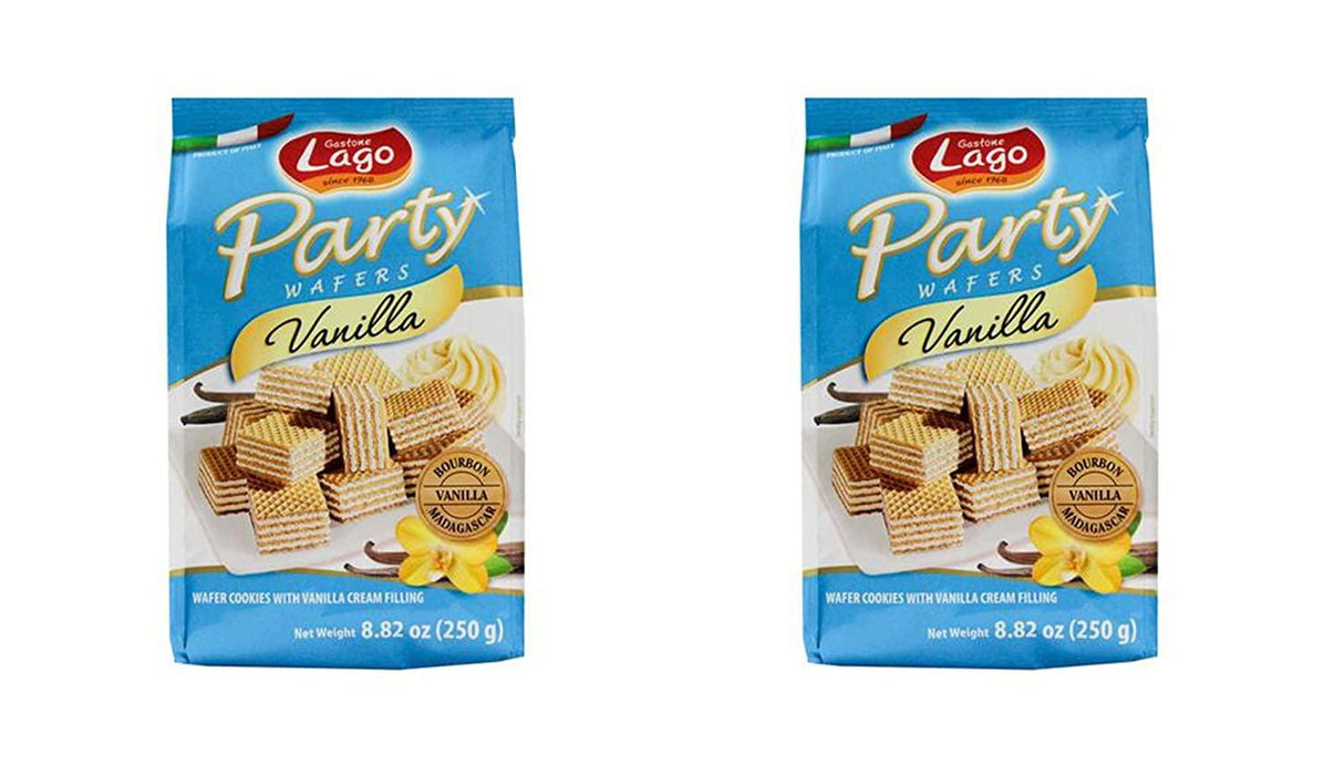 Gastone Lago Party Wafers Vanilla Cream Filling 8.82 oz, 250g (Pack of 2) (Vanilla, 2-Pack) - Mighty Depot