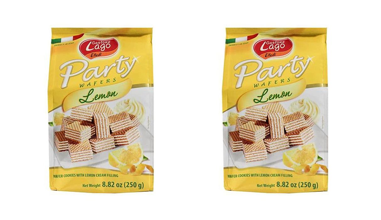 Gastone Lago Party Wafers Lemon Cream Filling 8.82 oz, 250g (Pack of 2) (Lemon, 2-Pack) - Mighty Depot