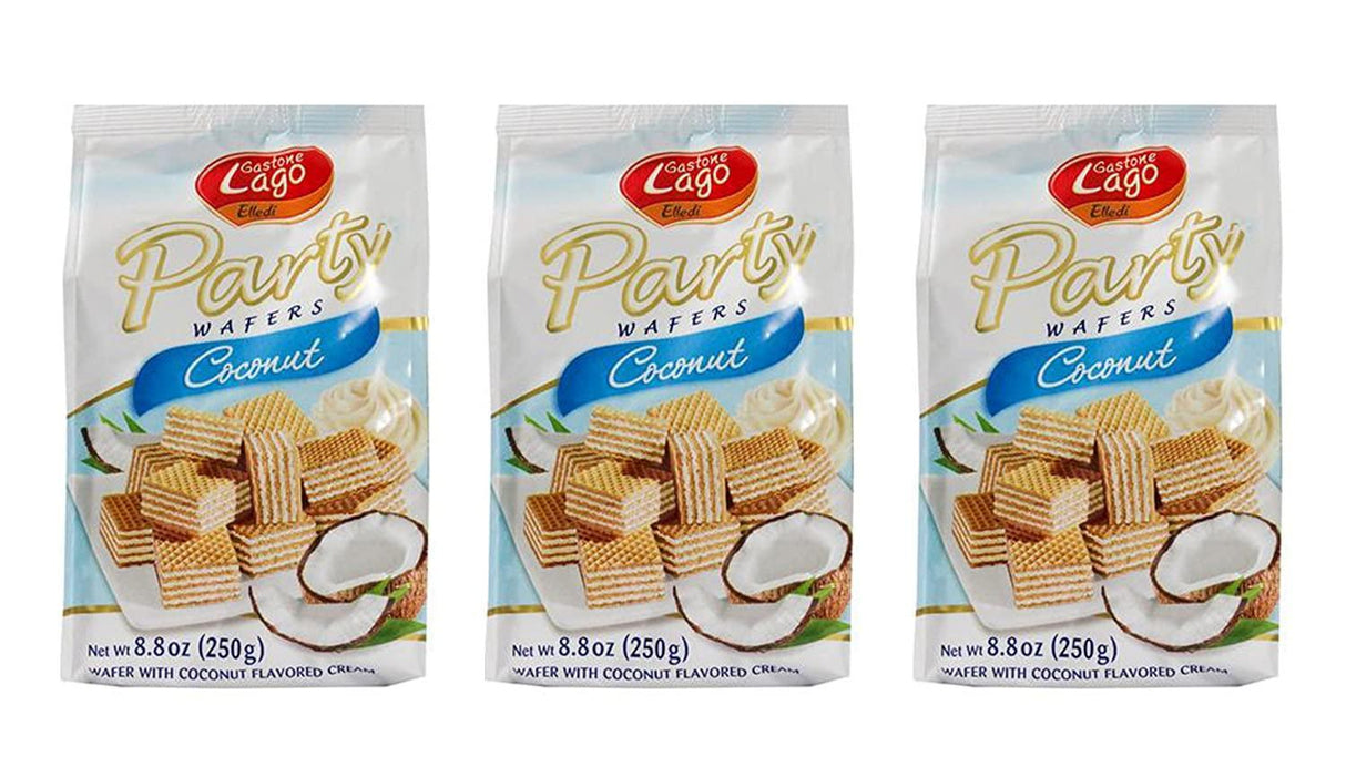 Gastone Lago Party Wafers Cookies With Coconut Cream Filling 8.82 oz, 250g (Pack of 3) (Coconut, 3-Pack) - Mighty Depot
