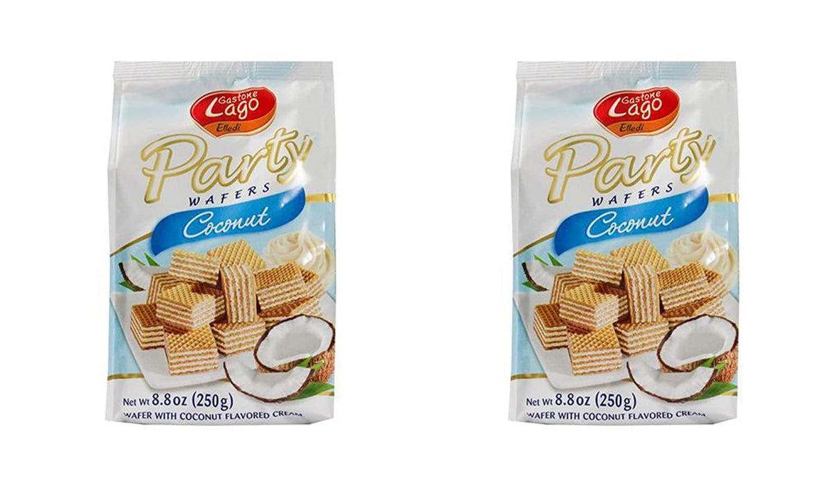 Gastone Lago Party Wafers Coconut Cream Filling 8.82 oz, 250g (Pack of 2) (Coconut, 2-Pack) - Mighty Depot