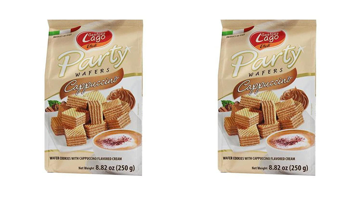 Gastone Lago Party Wafers Cappuccino Cream Filling 8.82 oz, 250g (Pack of 2) - Mighty Depot