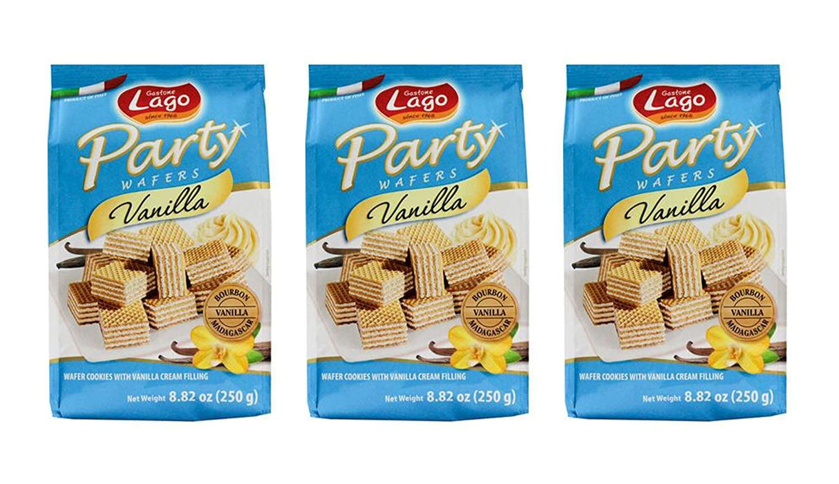 Gastone Lago Party Wafers With Vanilla Cream Filling 8.82 oz, 250g (Pack of 3) - Mighty Depot