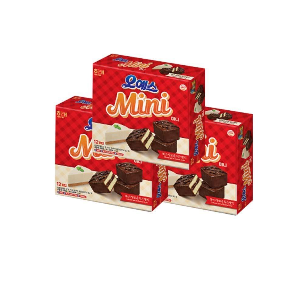 Haitai Oh Yes Mini | 192g | 3 Boxes, Korean Snack, Mascarpone Cheese Filling Sponge Cake, Covered with Chocolate Coating, Bite Size, 오예스 미니 - Mighty Depot