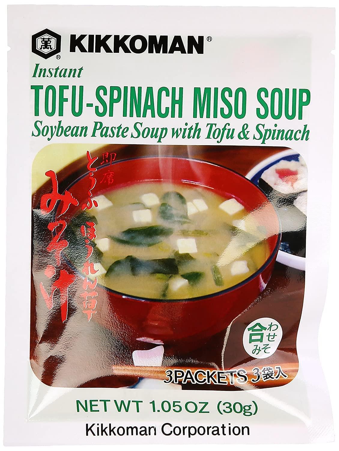 Kikkoman Instant Soup, Tofu Spinach Miso, 1.05 Ounce - Mighty Depot