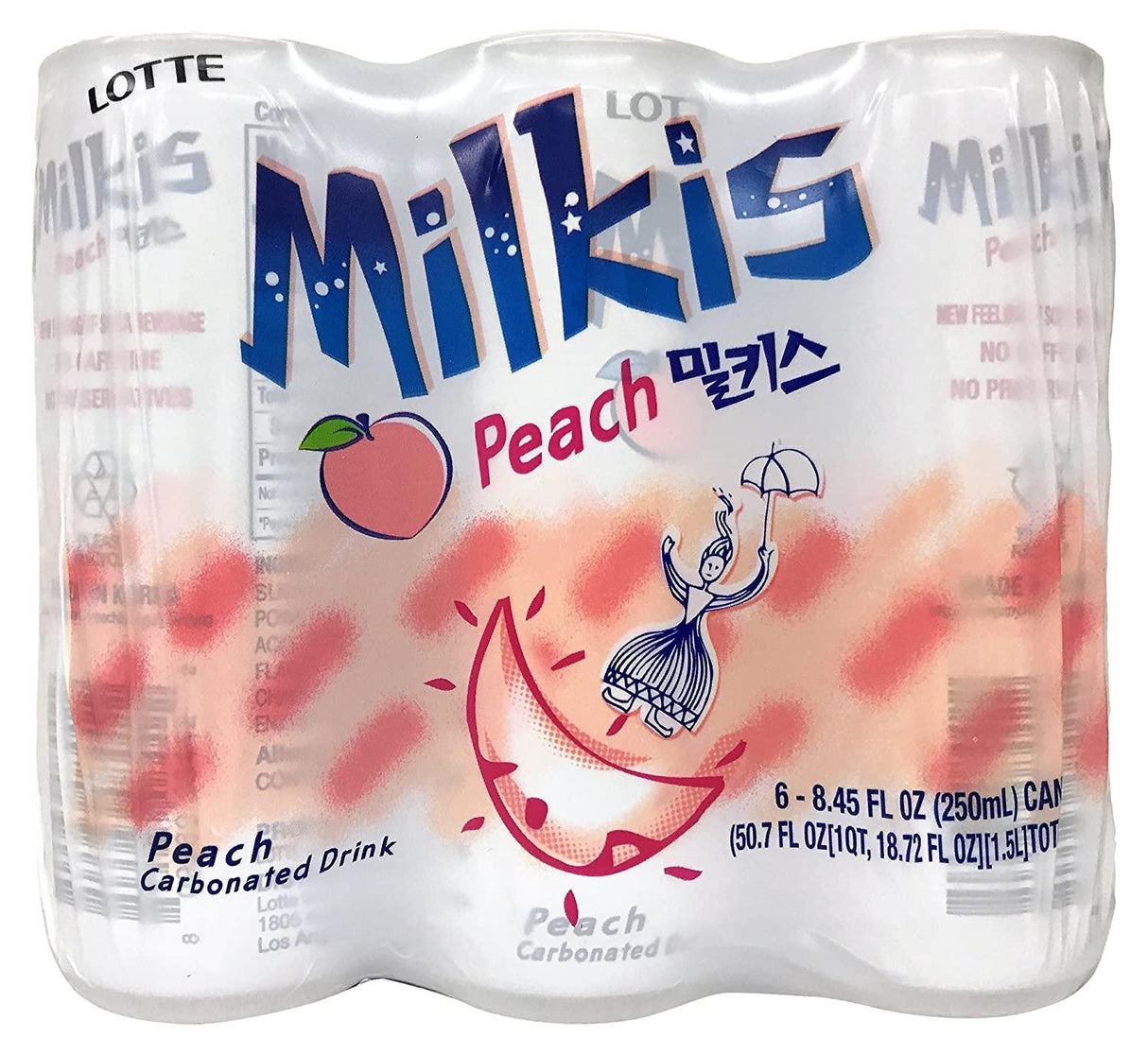 LOTTE Milkis Soda Beverage, Peach, 8.5 Fluid Ounce (Pack of 6) - Mighty Depot