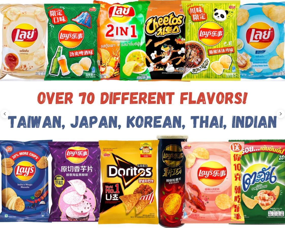 Lay's Chips Asian Mystery Box - 4 bags - Taiwan, Japan, Korean, Thai, Indian - Mighty Depot