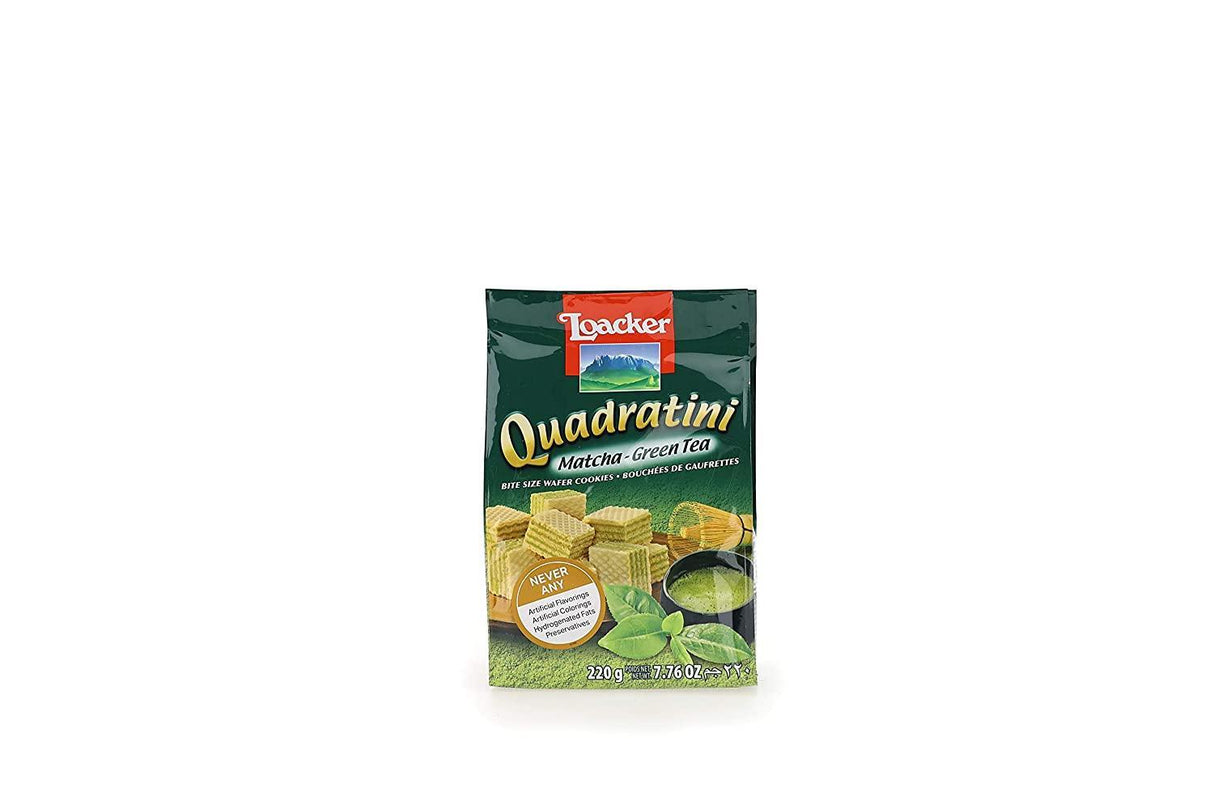 Loacker Quadratin Premium Matcha Green Tea Wafer Cookies, 220g/7.76oz - Mighty Depot