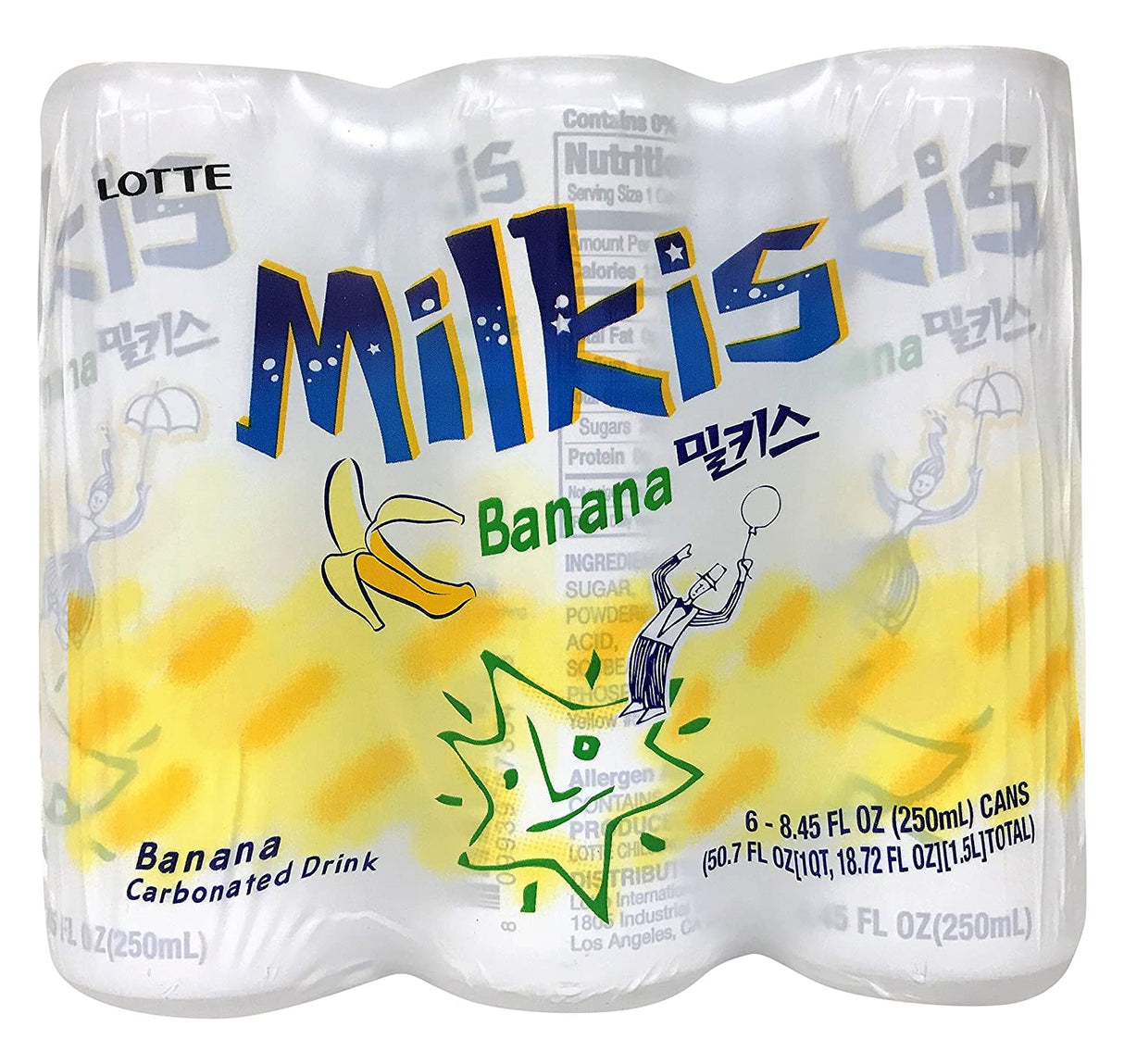 Lotte Milkis Soda Beverage, Banana, 8.5 Fluid Ounce (Pack of 6), Yellow - Mighty Depot