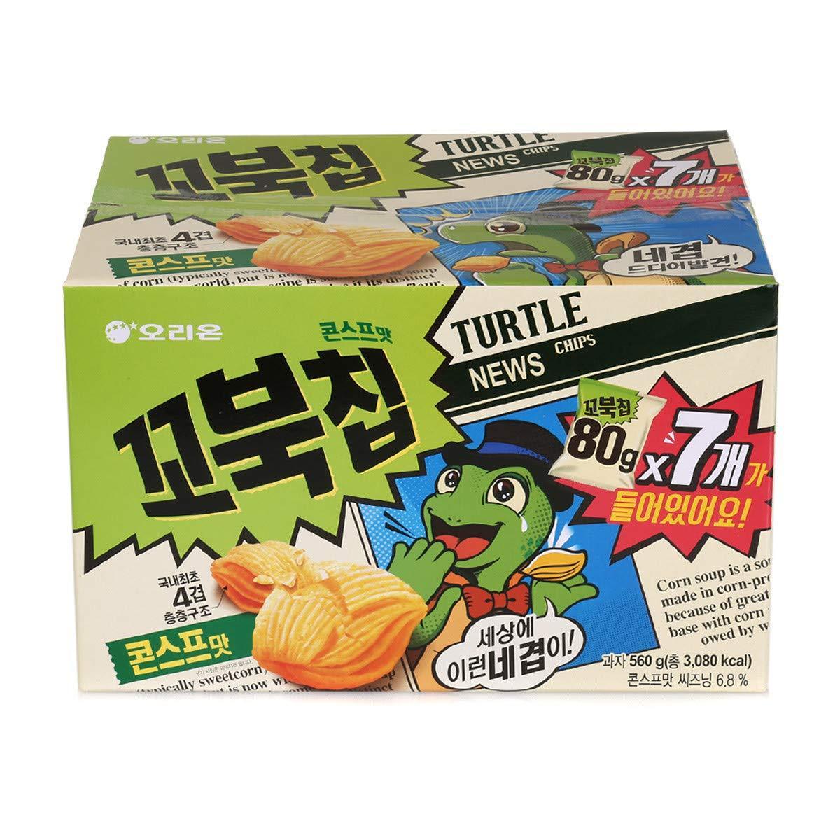 Orion Korean Snack TURTLE CHIPS 꼬북칩 80g (Box of 7 bags) - Mighty Depot