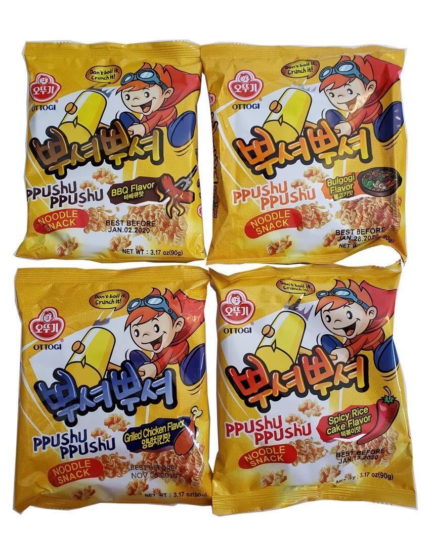 Ottogi Ppushu Ppushu Variety Pack - BBQ, Bulgogi, Grilled Chicken & Spicy Rice Cake Flavor 4 Pack - Mighty Depot