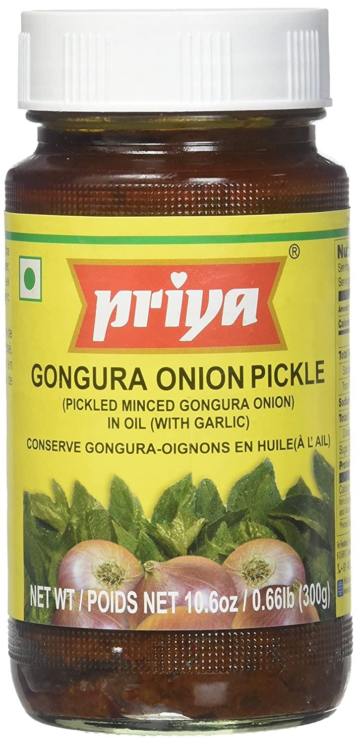 Priya Gongura Onion Pickle With Garlic, 300 Grams, 1 Bottle - Mighty Depot